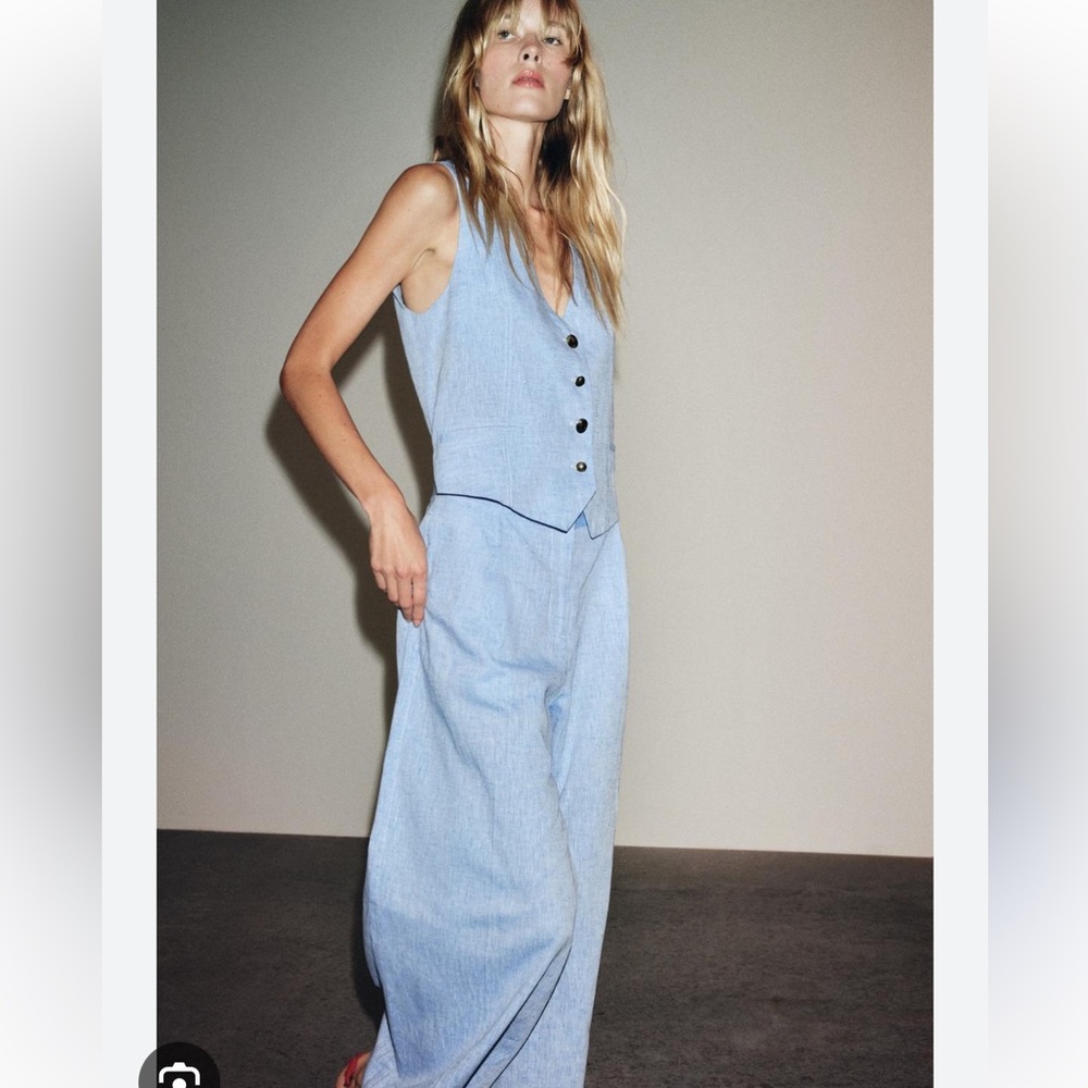 Zara NWT linen blend waistcoat jumpsuit blue 8461/789 - Picture 4 of 9